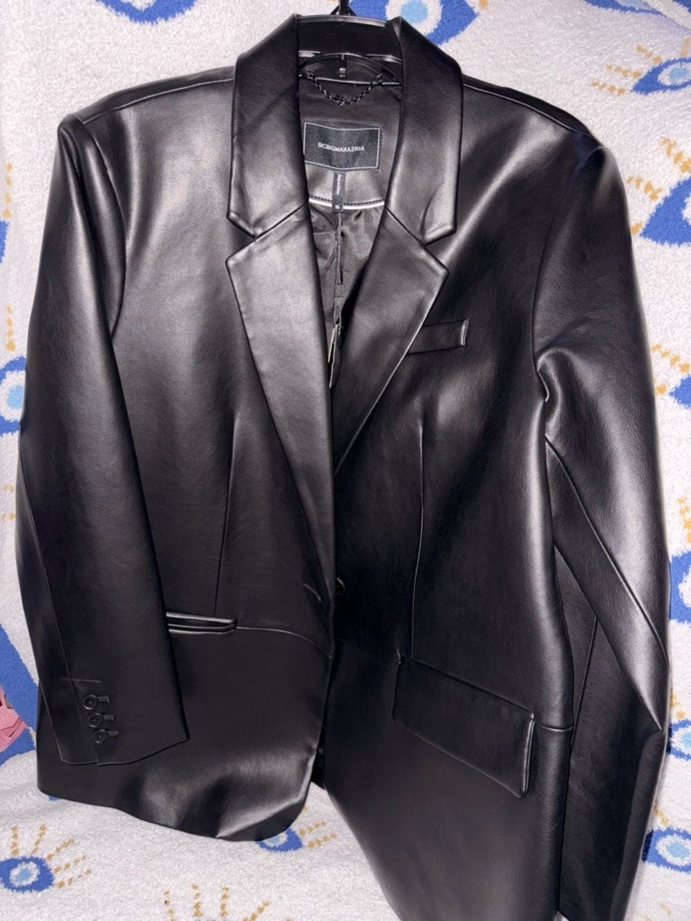 BCBG Black Leather Blazer - Tailored Notch Lapel